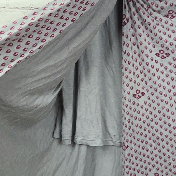 Free People Gray Print Hi-Low Midi Wrap Split Skirt Soft Knit Floral Border Maxi - Picture 7 of 11